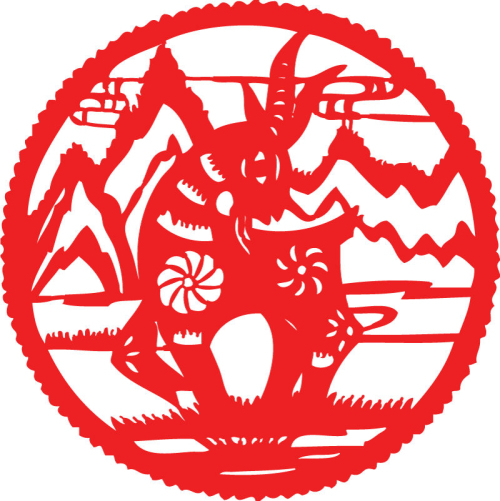 Round red paper-cut vector material goat