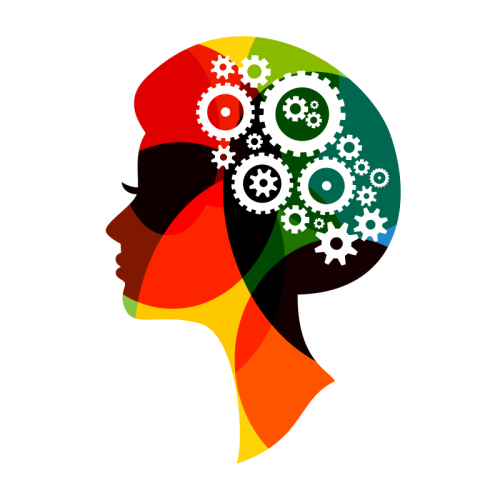 Creative woman in profile silhouette vector material