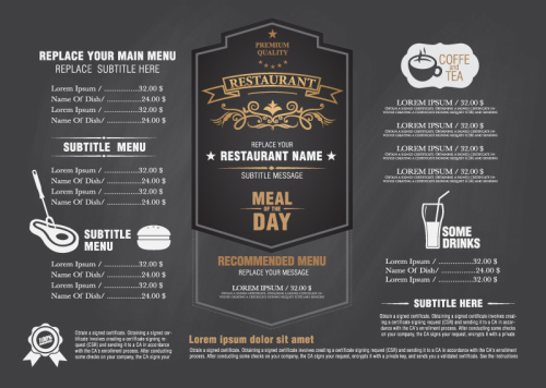 Gray tone restaurant menu design vector material