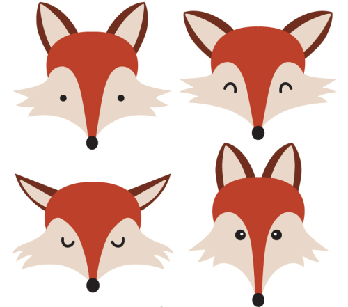 4 cartoon fox head vector material
