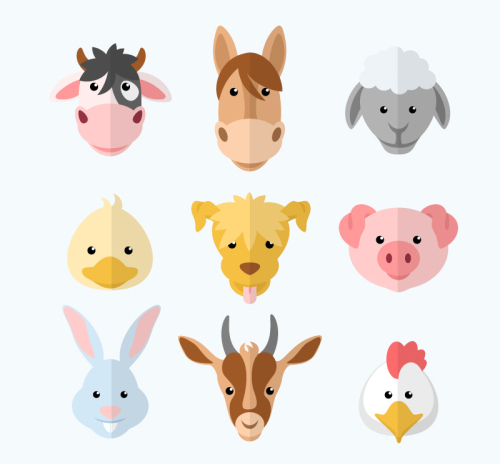 9 cute animal heads Vector