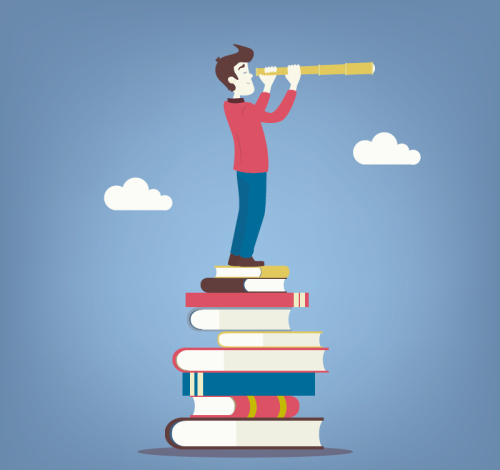 The man standing in the stacks of vector material