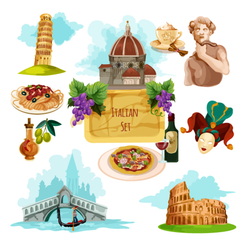11 watercolor Italy travel element vector map