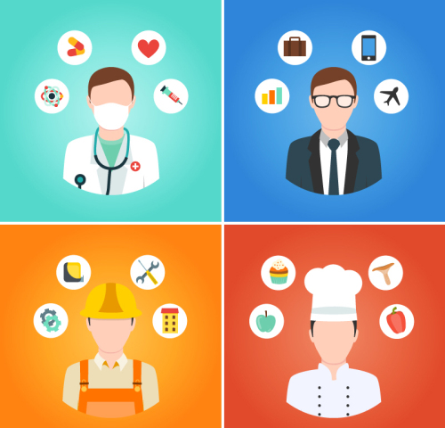 4 cartoon characters vector map