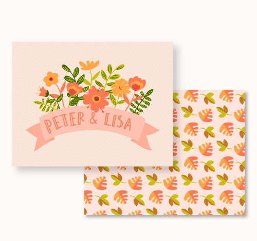 Cartoon flowers wedding invitation card vector material