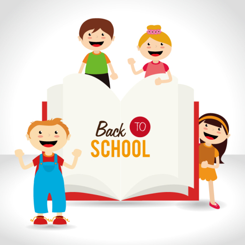 Back to school children and the book Vector material
