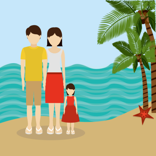 Family of three seaside resort Vector