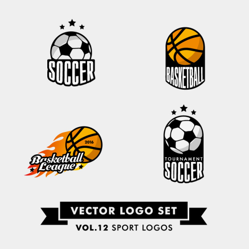 4 creative football and basketball logo vector material