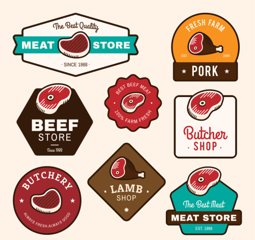 8 color meat label vector material