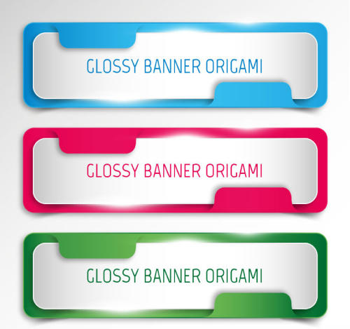 3 origami banner Vector color glossy