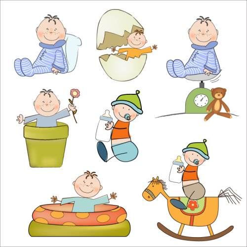 7 models cartoon baby design vector material