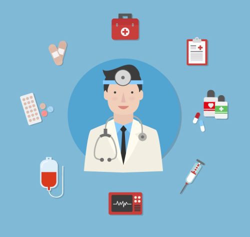Cartoon doctors and medical supplies icon vector
