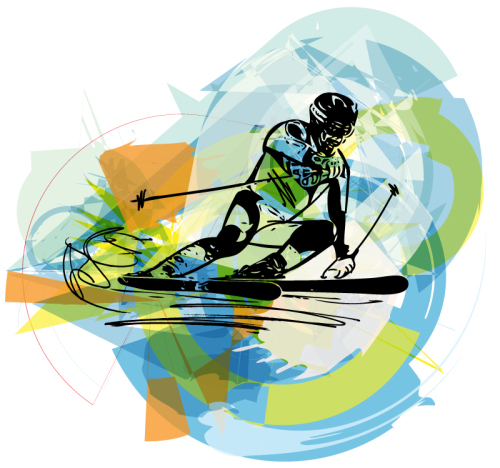 Creative double plate ski character design vector material