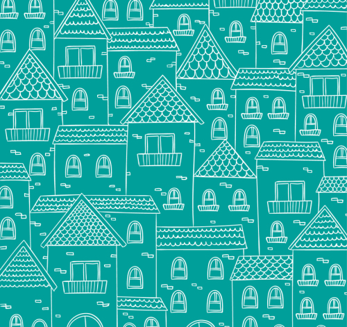 Hand-painted buildings seamless background vector material