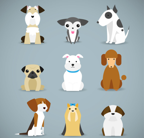 9 cute pet dog vector material