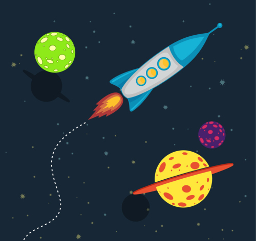Creative space rockets and planets illustrator vector material