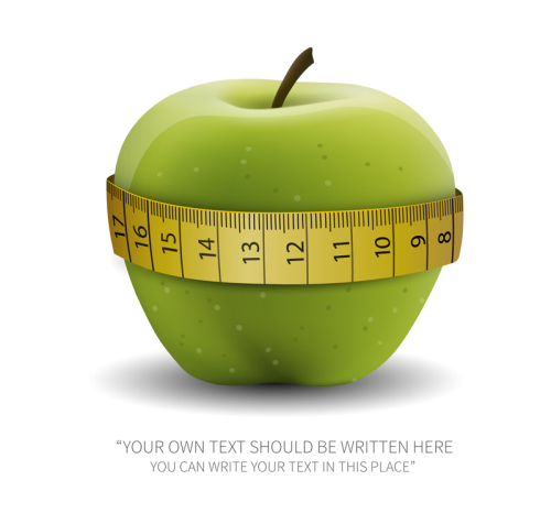 Measuring tape around green apple vector material