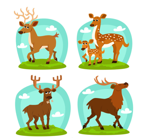 4 cartoon deer design vector material