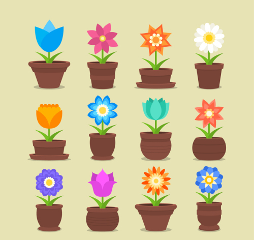 12 potted flowers vector material