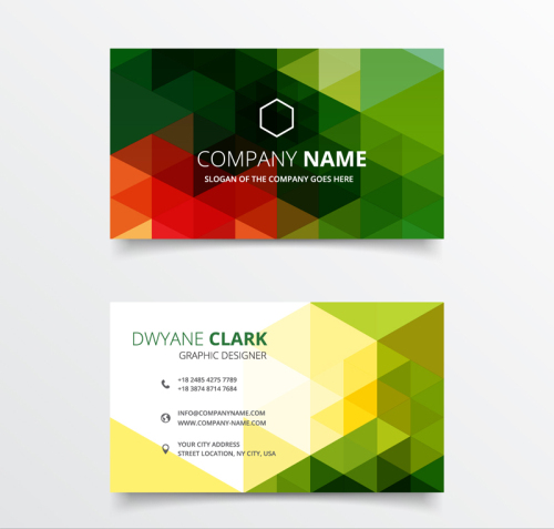 Triangle color business card design vector